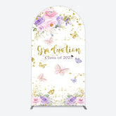 Aperturee - Aperturee Floral Gold Glitter Congrats Graduation Arch Backdrop